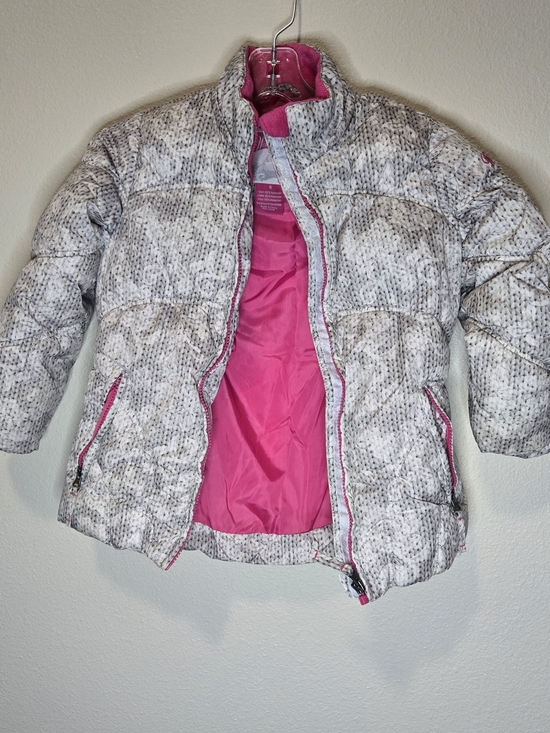 Weatherproof Other - Weatherproof Girls Gray White Pattern Puffer Jacket Pink Lining Size 6 Kids